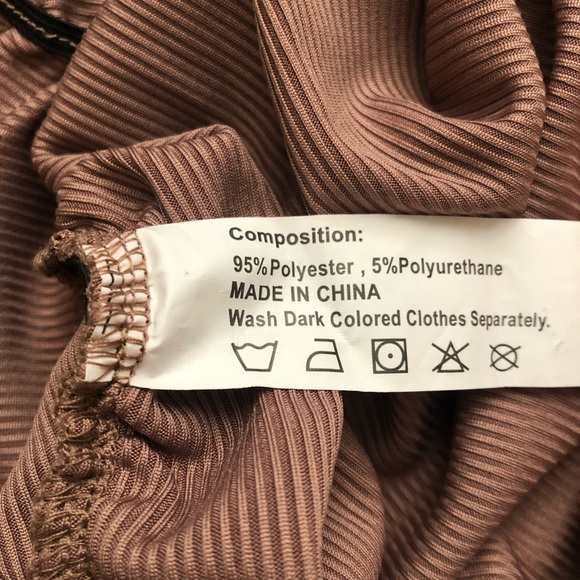 Ribbed V-Neck Waist Side Cutout Tie Ruched Slinky Bodycon Mini Dress Coffee S - Picture 14 of 15